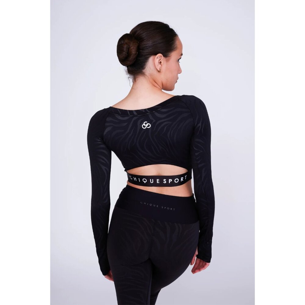 Chique Sport Empower Long-Sleeve Crop Top in Zebra Figure Skating